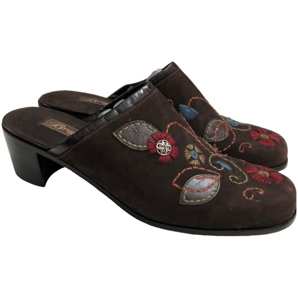 Brighton Fiona Brown Embroidered Slip On Mules 8 EUC - Picture 5 of 8